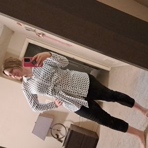 Polka dot big bow blouse